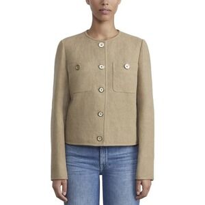 Lafayette‎ 148 New York Linen Collarless Jacket Brown Gold Buttons Size L